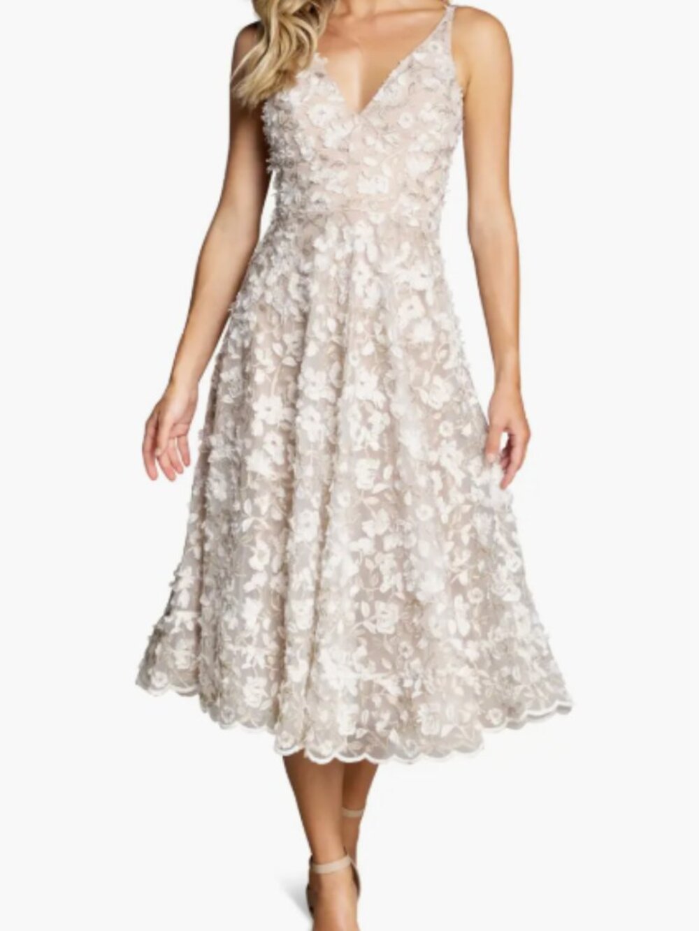 Dress the Population Elisa Midi Dress NWT Large White Gold Embroidered Bridal